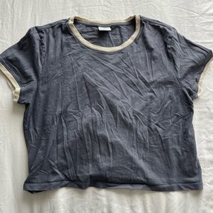 Outdoor Voices t-shirt blue and cream ring-neck